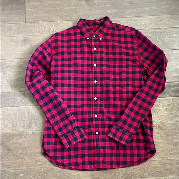 J Crew Oxford Slim Buffalo Plaid Button Down Red Black Plaid Men’s Large - Picture 1 of 4